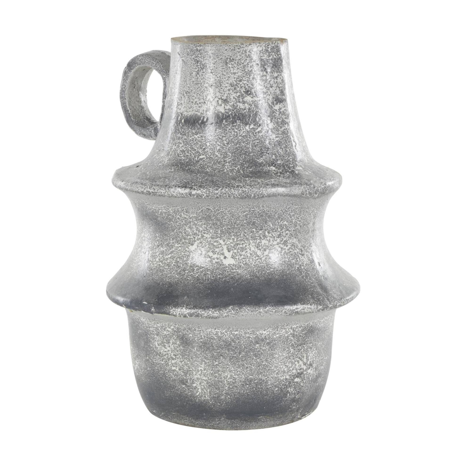 16" Light Gray Paper Mache Distressed Fluted Vase with Ring Handle